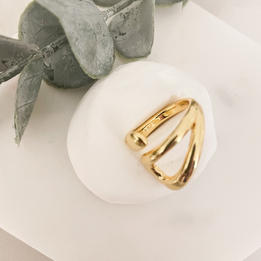 925 Sterling Silver Gold Chunky Bold Statement Ring Large Wrap Ring - Picture 7 of 8